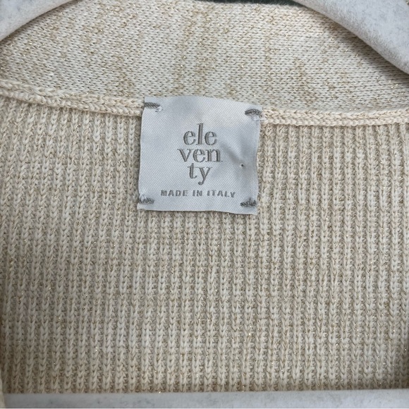Eleventy Italian Made 100% Cotton Metallic Thread Beige Neutral Knit Cardigan - Picture 13 of 17